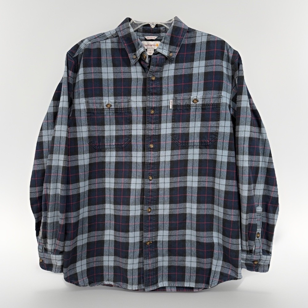 Carhartt Flannel Shirt Men's‎ Large Long Sleeve Blue and Black Plaid Gorpcore